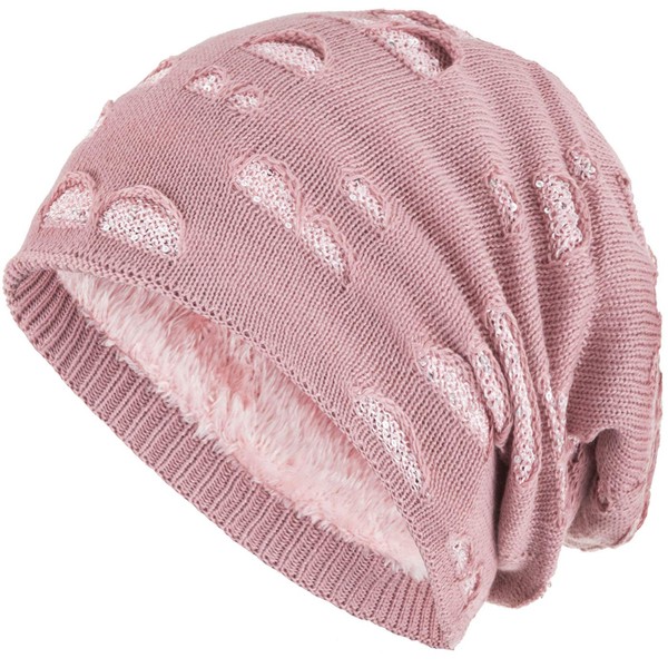 Compagno Women's Winter Hat with Sequins Warm Lined Beanie Knitted