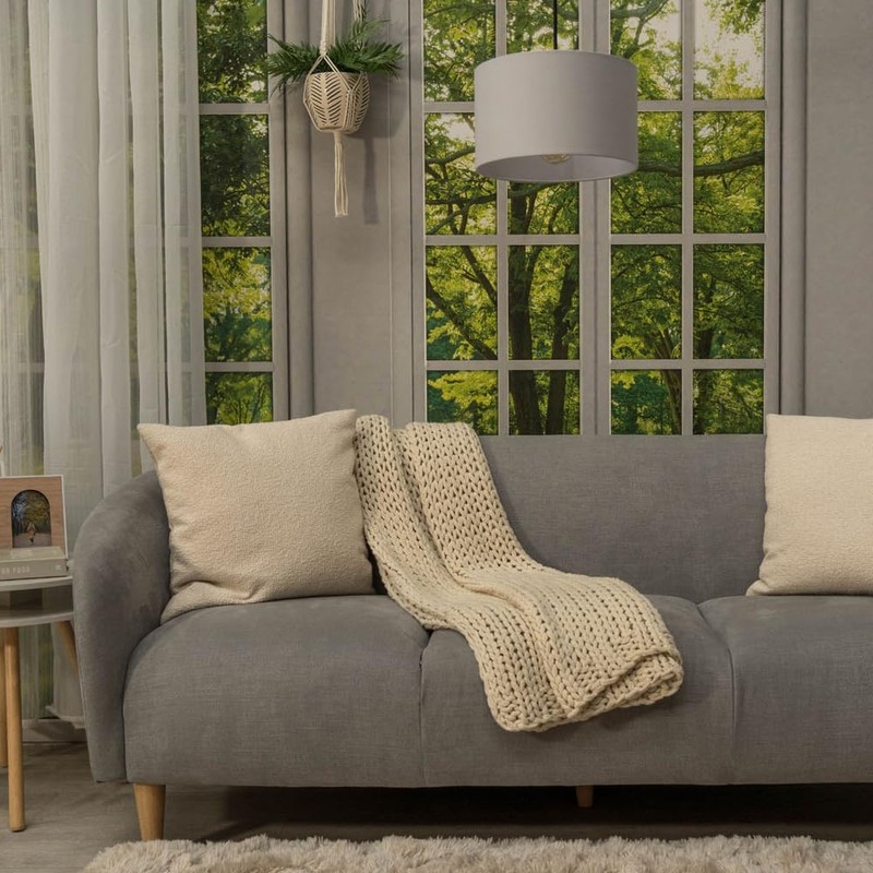 MiniSun | Small Modern Grey Fabric Drum Light Shades |