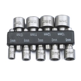 Zohino 9 Pcs 1/4 Inch Hex Power Nuts Driver Drill Bit Tools Metric Wrench For Quicker Change Chuck Power Socket Aapter 5-13mm