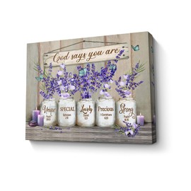 Parylore God Says You Are Canvas Wall Art Inspirational Lavender Butterflies Wall Decor Marson Jars Bible Verses Picture Framed Modern Artwork for Bedroom Bathroom Office Home Decor 12x16 In