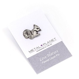 Metal Planet Ltd Squirrel pewter pin/lapel badge by Luna London, UK. Gift