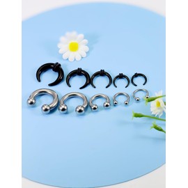 Kadogohno 14G-4G Septum Stretching Kit Surgical Steel Acrylic Pincher Tapers C Shape Buffalo Stretcher Expander with Black O-Rings for Stretching Pierced Nose Ear Cartilage for Women Men 10Pcs
