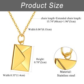 Aroncent Women's Necklace Love Letter Pendant: Stainless Steel Couple Confession Love Letter Envelope Shape Necklace Opening Memory Necklace for Engagement Gold, Stainless Steel
