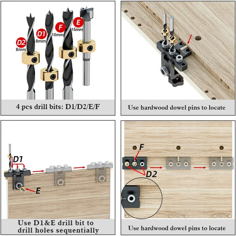3-in-1 Dowel Jig Kit - Pocket Hole Jig with Adjustable