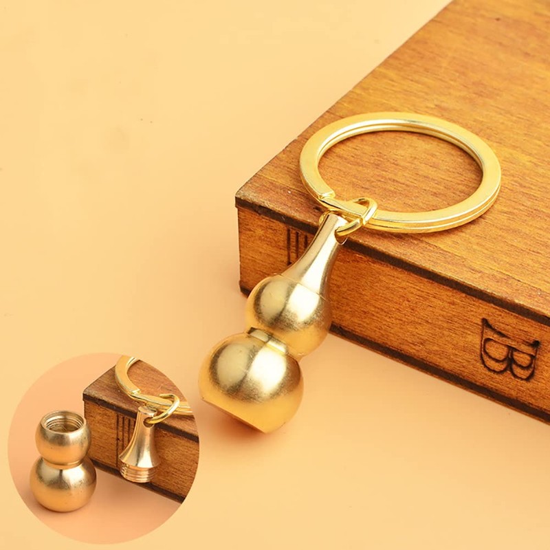 CODEKALA ひょうたんキーホルダー スタッシュジャーキット 真鍮製 防水 小型ピルホルダー スプーン 金属製ミニ漏斗 アウトドア 旅行