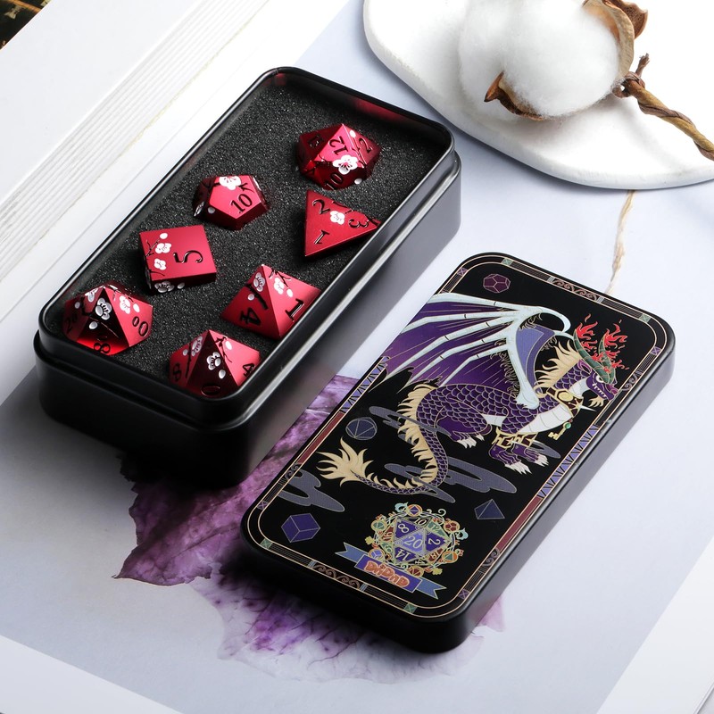DNDND Matt Red DND Metal Dice, DNDND 7 PCS Heavy
