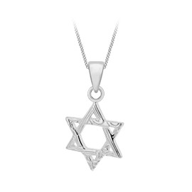 Tuscany Silver Women's Sterling Silver Patterned Star of David Pendant on Curb Chain of 46 cm/18 Inch