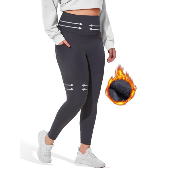 Viconow Fleece Lined Leggings for Women with Pockets, Tummy Control