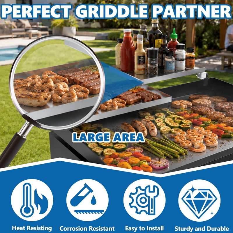 Reversible Griddle Warming Rack/Shelf for Blackstone 28" Griddle, 2-Pack SS