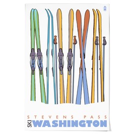 Lantern Press 36x54 Inch Giclee Print, Skis in Snow, Stevens Pass, Washington