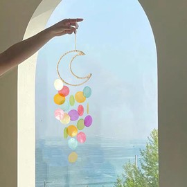 NatureMan Wind Chimes for Outside - Handcrafted Capiz Shells Windchime Coastal Style Decor for Indoor/Outdoors, Summer Patio Garden Decor, Great for Women, Wind Chimes Lovers Gift (Colorful)