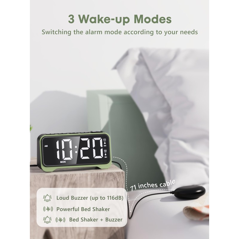 ROCAM Loud Alarm Clock for Heavy Sleepers with Bed Shaker,