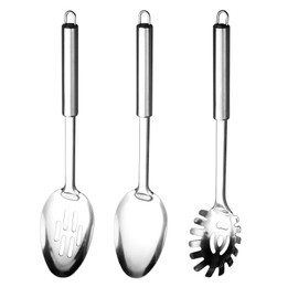 Cooking Spoon Set, 3 Pieces Stainless Steel Food Grade Rice Spoons, Rice Spoon + Perforated Rice Spoon + Vermicelli Fork, Cooking Accessories, Kitchen Utensils, Dining Room Utensils