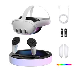 Colelulu Charging Dock for Meta Quest 3, VR Fast Charging Station with RGB Light for Oculus Quest 3 Accessories, Fits Headset and Controllers, with Rechargeable Batteries and USB-C Cable