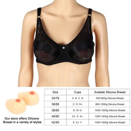 Kitchnexus Prosthetic Bra with Pockets, Black / Skin Tone, Mastectomy / Trans-Gender / Cross-Dressing - Black , size: 95D