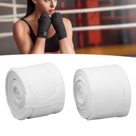 Ausla 2 Pack Cotton Boxing Hand Wraps Quick Dry Semi Elastic Hook Loop Design 5M Sports Hand Wraps for Kickboxing Muay Thai (White)