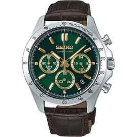 Seiko SBTR017 Men's 1/5 Second Chronograph Quartz Wristwatch, Green Brown Leather, Green Brown Leather SBTR017, Chronograph with 3 sides and 60 minutes