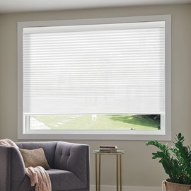 Bliwans Cordless Cellular Shades, Light Filtering Honeycomb Blinds, Polyester Pleated Cellular Blinds for Windows, Home, Bedroom, Kitchen, Office, 23" W X 64" H, White