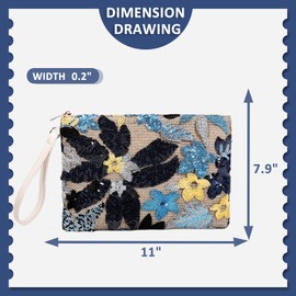 QTKJ Clutch Purses for Women, Straw Bag, Bohemian Handmade Sequin Embroidered Flowers Envelope Package, Leather wristbands, Beach Handbags for Vacation, Travel, Banquet(Black Flower)