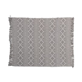 Bloomingville Recycled Cotton Jacquard Fringe, Gray Blanket Throw