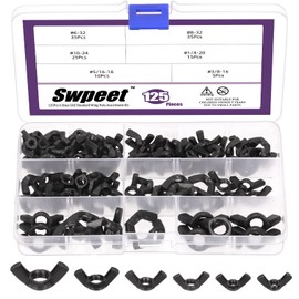 Swpeet 125Pcs Black High Strength Carbon Steel SAE Wing Nuts Butterfly Nuts Hex Dome Cap Fasteners Hardware Assortment Kit, 6 Sizes - #6-32#8-32#10-24#1/4"-20# 3/8"-16#5/16"-18