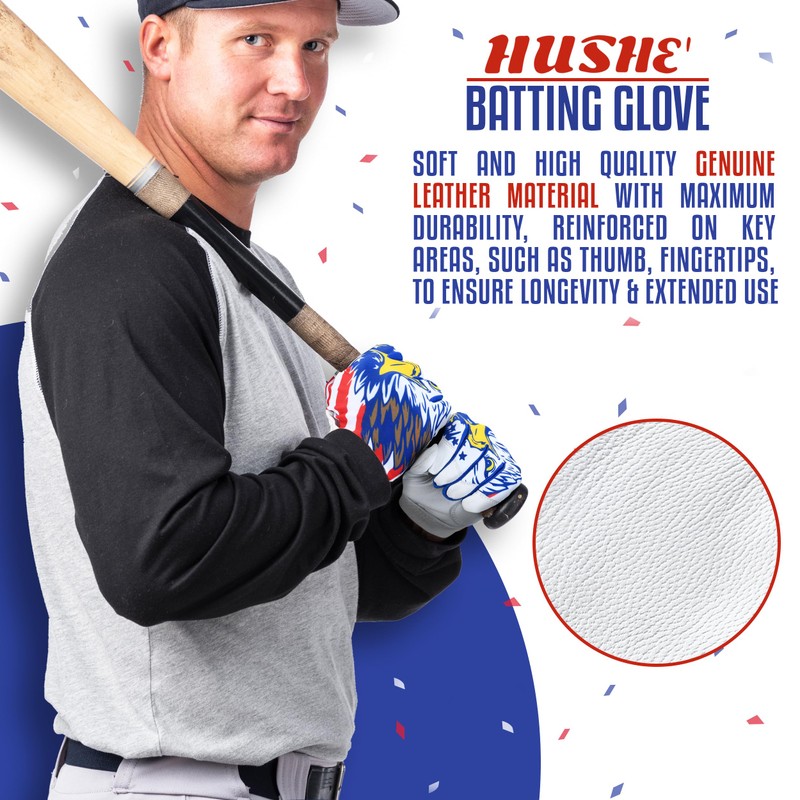 Hushe' Batting Gloves (White Eagle, Adult Medium)