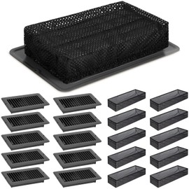 Therwen 20 Pcs RV Floor Vents Register with Mesh Cover 4 x 8" Set Heavy Duty Vent Covers with Damper and Floor Register Screen Mesh Filters for Mobile Replace(Frost Dark Gray, Black)