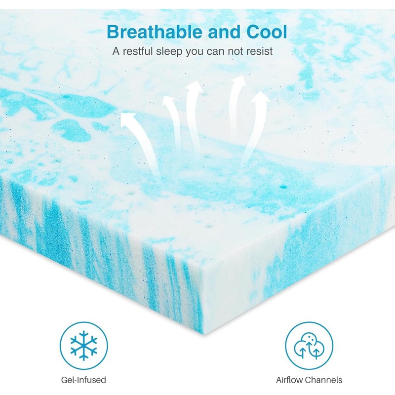 Mattress Topper, King Size Cooling Memory Foam Bed Toppers, 2