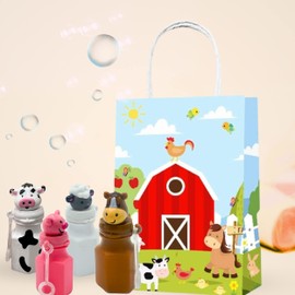 4E's Novelty Farm Animals Bubbles - Pack of 24 - Barnyard Farm Animal Bubbles Bottles Party Favors with Wands Includes - Horse, Sheep, Pig and Cow