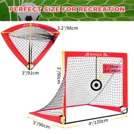 BAGAIL Soccer Goal, 4x3 FT Kids Soccer Net with Goal, Pop Up Soccer Goal for Backyard, Portable Soccer Training Equipment with Carry Bag, Fun Soccer Game for Toddler, Kids and Teens - Red, 2 Set