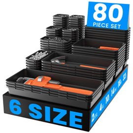 【Upgraded to 6 Size】A-LUGEI Tool Box Organizer,【Fits 100+ Tools】 Black Garage Organization and Storage Tray Divider Set, Desk Drawer Organizer, Toolbox for Tool Chest Cart WorkBench Small Parts Widget