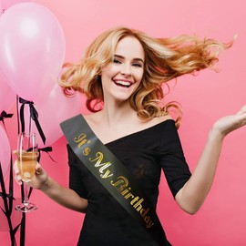 MGJSRNH 'It's My Birthday' Sash,Birthday Gift for Girl Boy Black Soft Satin Gold Foil Sash,Women or Men Birthday Party Decoration Supplies for Sweet 13,18th 21st 50th 70th or Any Happy Birthday Party