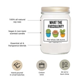YouNique Designs What The Fucculent Candle, 7 Ounces, Succulent Candle, Plant Candle, Pick Me Up Gifts for Women, Stress Relief Candles, Relaxing Candle, Soy Aromatherapy Candle (Lavender & Vanilla)