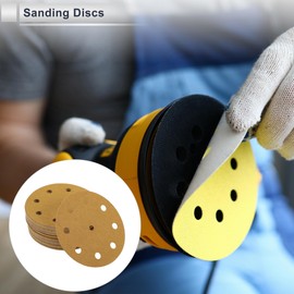 RATCHROLL 50 Pcs Universal Sanding Discs Durability Flexibility 5" 9 Hole 100 Grit Hook and Loop Sandpaper Yellow Aluminum Oxide Paper Base