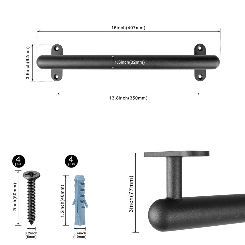 Dolibest 16 Inch Wall Mount Metal Handrail, Staircase Step Handrail,