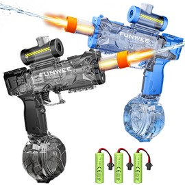 Funwee Electric Water Guns 2 Pack, Light Up Automatic Squirt Gun for Kids & Adults, Most Strongest Water Blaster, Powerful High Powered Fully Auto Blaster, Swimming Pool Outdoor Toy (Black+Blue)