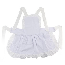 White Cotton Women Maid Apron Ruffle Hem Kitchen Solid Color Apron