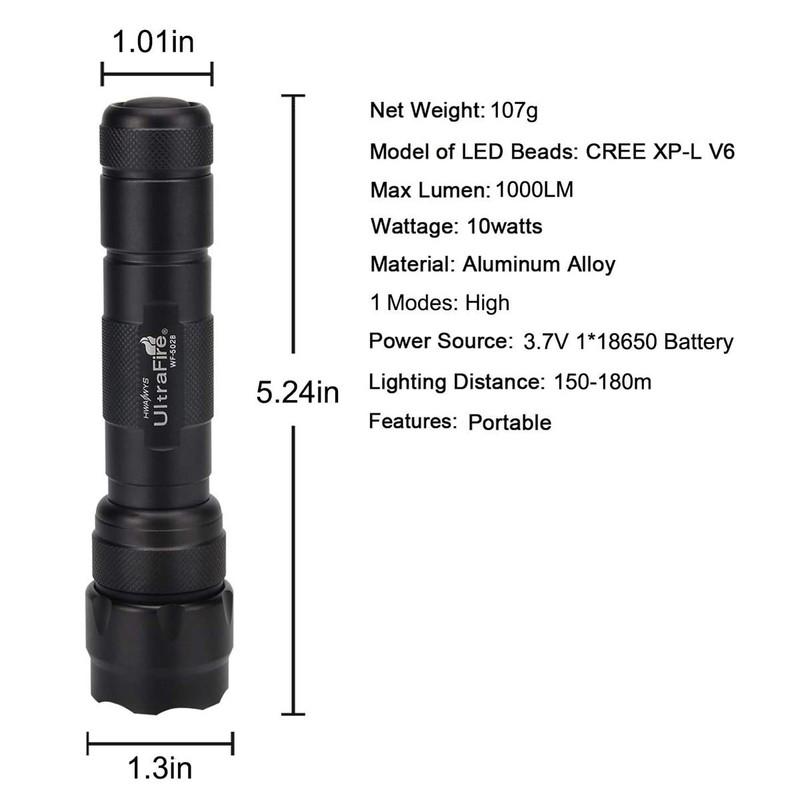 UltraFire 502B Mini Tactical LED Flashlight 1000 Lumens Single Mode