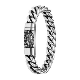 Flongo St. Michael Duftarmband für Herren: Schutzritter Armband mit Ätherische Öl Diffusor St. Michael Protect Us Vintage Armreif Punk Herrenarmband mit Baumwolleinsatz Geschenk für Männer