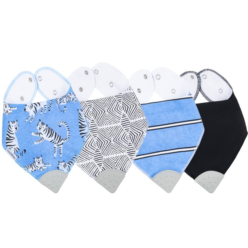 Bazzle Baby Bandana Bib. Teething Bibs with Teether Attached for
