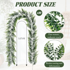 Suncalla 10 Pack 5.57ft Artificial Greenery Garland Lifelike Green Fake Vines Plastic Hanging Fern Leaf Garlands for Indoor Wall Mantel Home Decoration Wedding Arch Party Decor