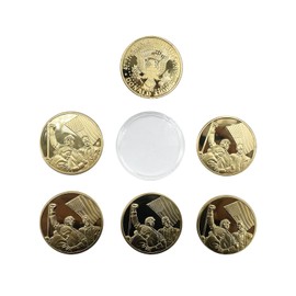 6 Pack Gold Trump Coin with Protective Case,Double Sided Trump Coins：Heads Fighting for America Tails 47th President，Trump Gifts