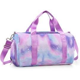 Teens Women Travel Bagwith Shoe Compartment & Wet Compartment Swimming Bag, Children's Girls Travel Bag for Gymnastics Swimming Cute Colourful Dance Bag Rainbow Pattern Sports Bag, Purple,