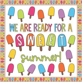 JarThenaAMCS 72Pcs Summer Ice Pop Bulletin Board Decor Set Colorful Popsicle Paper Cutouts with 100Pcs Glue Points Sweet Summer Ice Lolly Cut-Outs for School Classroom Home Party Supplies