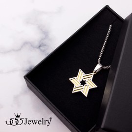 555Jewelry Star of David Stainless Steel Necklace for Men Women 16-24 Inch Box Chain, Metal, No Gemstone