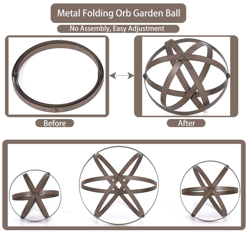 Wenbery Set of 3 Metal Garden Spheres, Metal Folding Orb