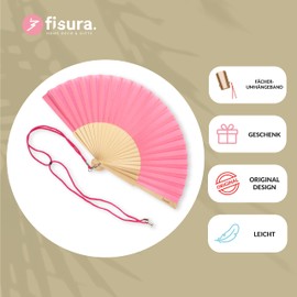FISURA Gradient Wooden Fan Modern Colourful Handheld Fan with Handy Hanger Perfect for a Fresh Summer Look Dimensions: 42.5 x 23 cm, pink, Unit size