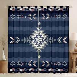 Feelyou (2 Panels, 38 x 54 Inch) Southwest Native Design Darkening Dreapes Southwestern Geometric Curtains for Bedroom Living Room Kids Tribal Blackout Curtains Blue Window Treatments