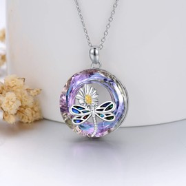 LONAGO Dragonfly Necklace with Crystal Sterling Silver Flying Dragonfly Pendant Necklace Gift for Women