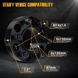 KAX 6x135 Wheel Spacers,Forged 1.5 inch 6 Lug Hub Centric Wheel Spacers with M14x1.5 Studs 87mm Hub Bore,fit for F-150,Expedition,Navigator,2pcs